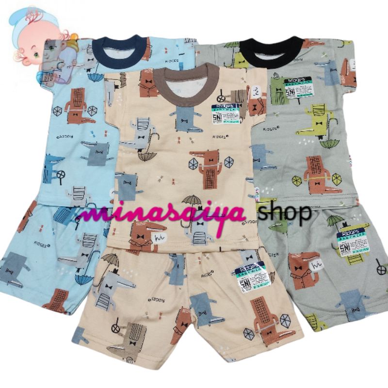 RIDGES Setelan Bayi SNI Lengan Pendek Print Warna Uk. S - XL