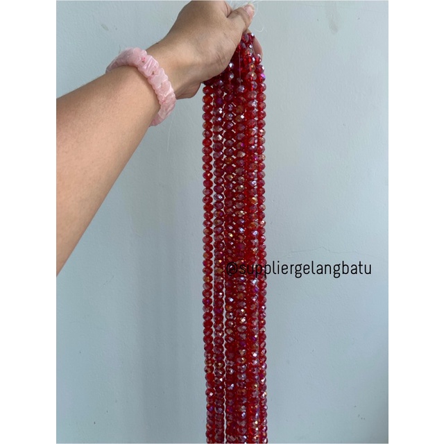 Crystal Ceko 12mm RED QUARTZ MERAH beads manik donat rondelle grosir bahan kalung gelang anting strap mask kerajinan tangan craft citayam fashion week etink vintage elegan bali manik crystal