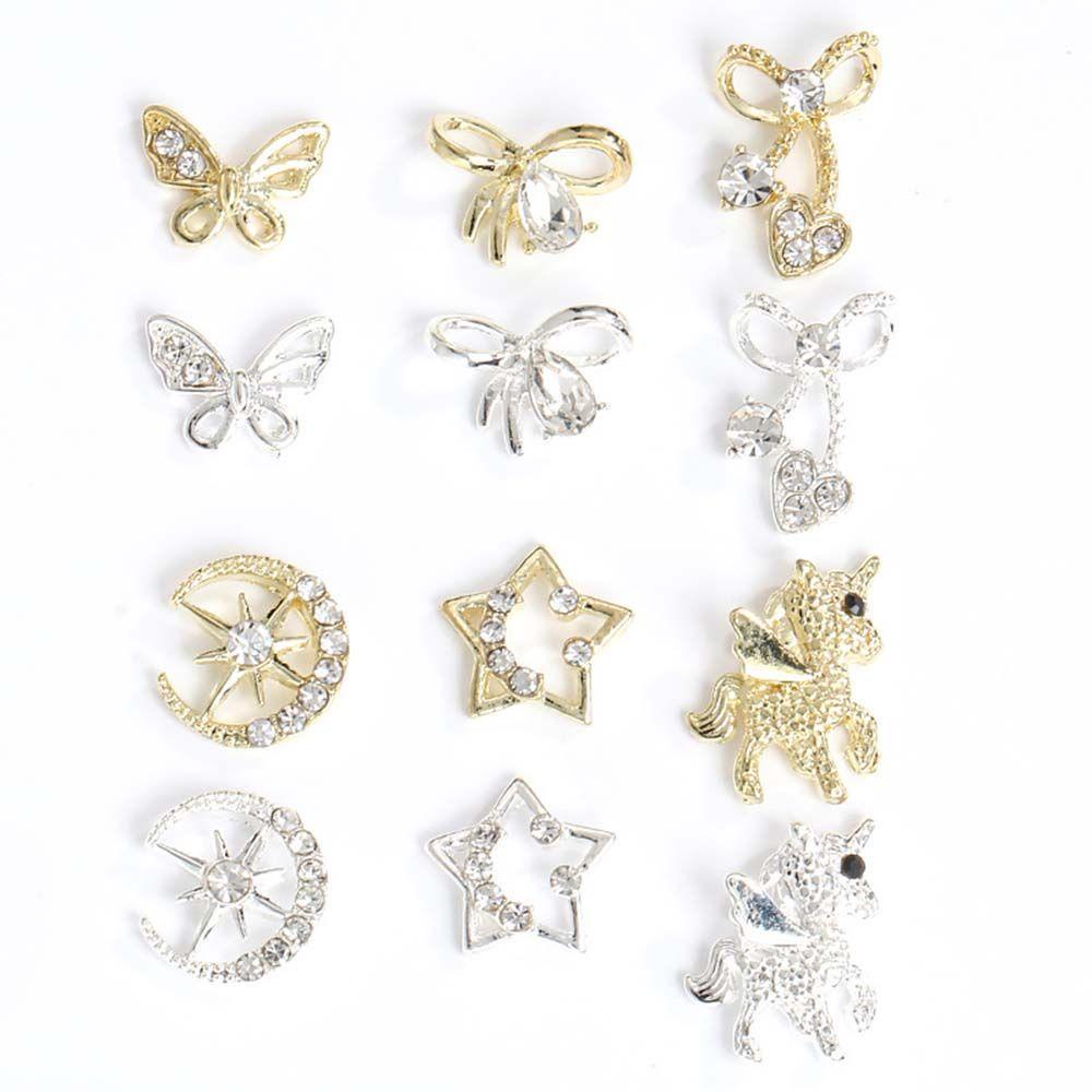 AUGUSTINA Augustina Nail Art Berlian Imitasi Pesona Paduan Zirkon Mewah Unicorn Kupu-Kupu Seri Berlian Jepang DIY Perhiasan Kuku