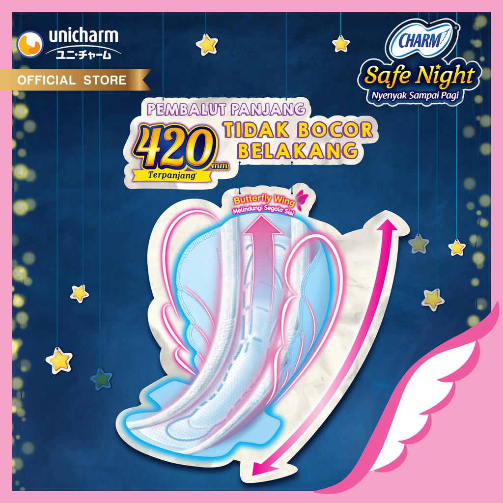 Charm Pembalut Safe Night Ukuran 23cm 29cm 35cm 42cm dan Cooling Fresh Free 2pads