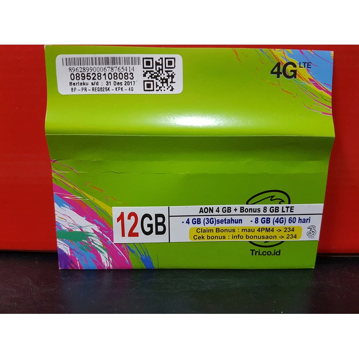 PERDANA THREE AON LTE 4 GB + BONUS 8 GB LTE ( JARINGAN 4G )