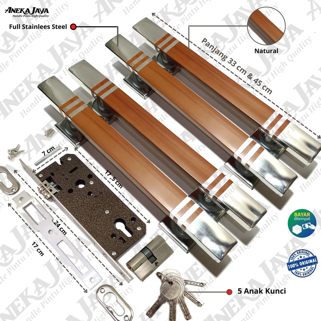 Satu set Handle kunci Pintu rumah 33 cm &amp; 45  cm  / Gagang Pintu rumah / Pegangan Pintu rumah