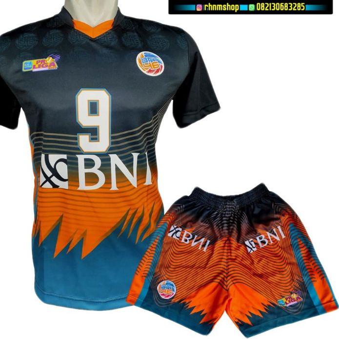 New setelan jersey voli bni 46 satu setel kaos printing bni 46 atasan proliga 2022 voli