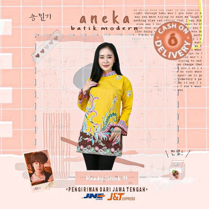 ATASAN BATIK WANITA BLOUSE LENGAN PANJANG WARNA KUNING KERJA KANTOR KONDANGAN GURU