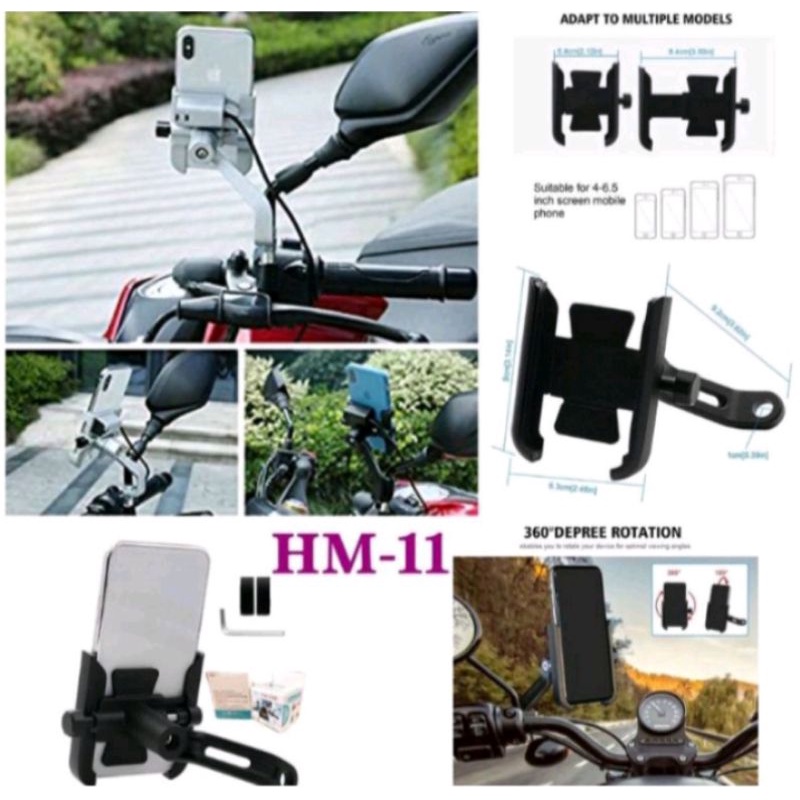 HOLDER DUDUKAN HP MOTOR HM-11 KACA SPION MOTOR ROTATION 360°