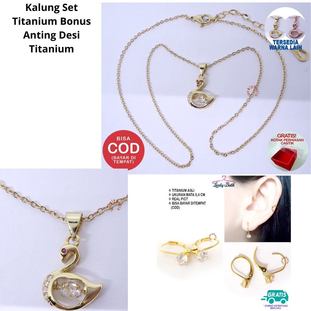 Promo Beli Kalung Gratis Anting - Kalung Wanita Titanium Anti Karat Model Korea Terbaru 4ngsa Gratis Anting Desi Free Kotak Perhiasan Lovelybutik