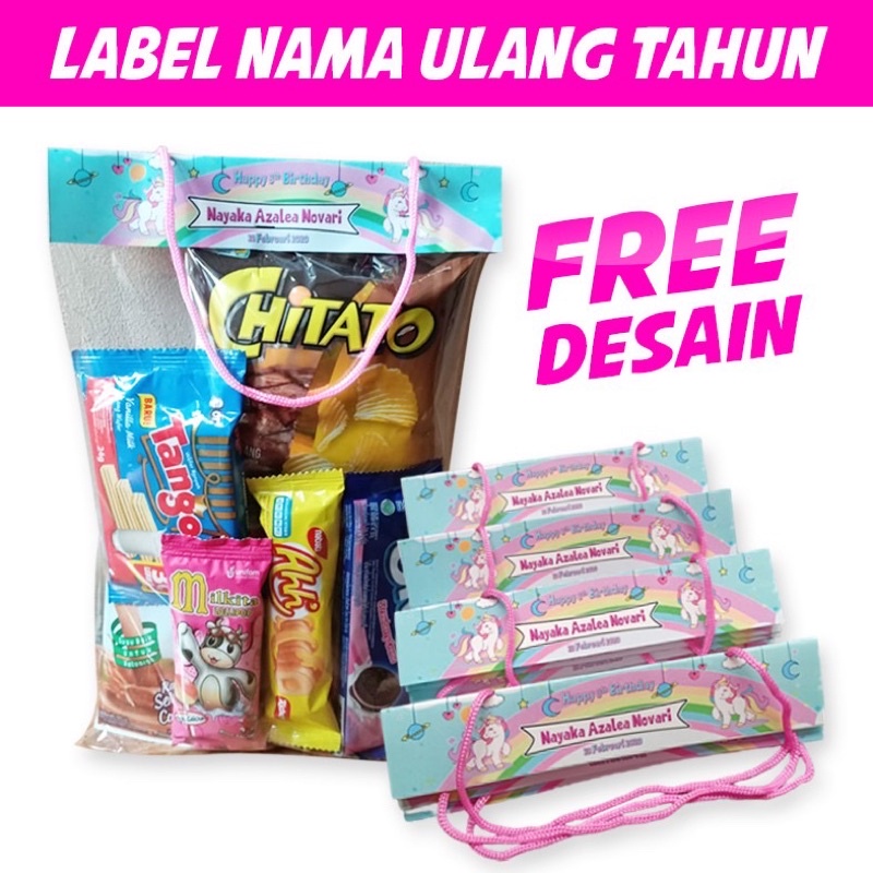 

LABEL SNACK Lengkap Tali & Plastik Custom Free Desain