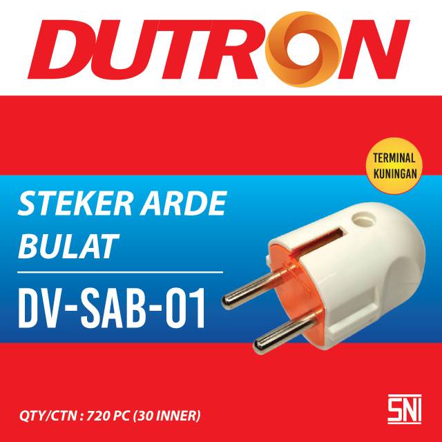 Dutron ,  SAB01 ,  Steker Bulat Colokan Arde Pin Kuningan Dutron