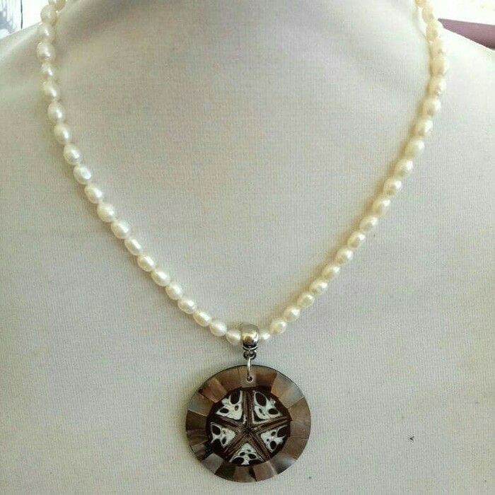 SALE Kalung mutiara oval semi super bandul kerang