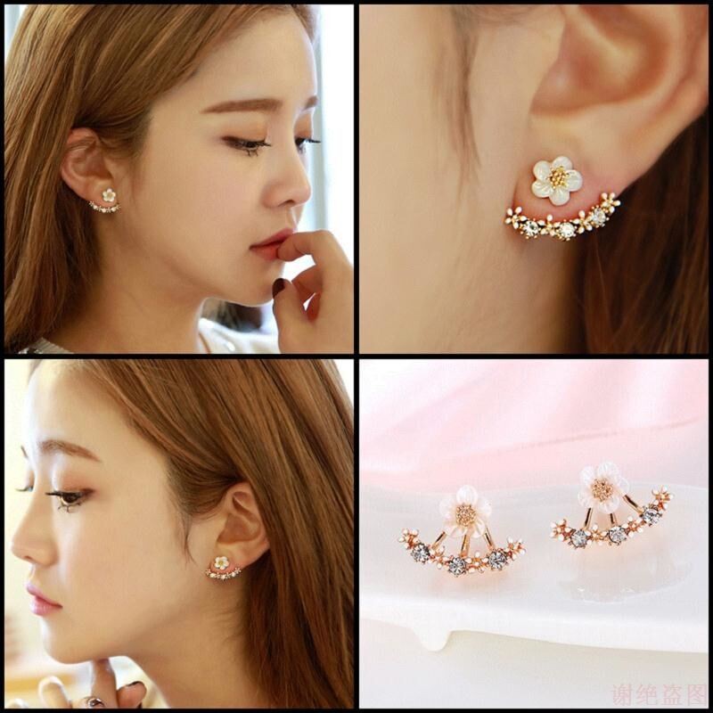 Anting Korea Earrings Perak/Emas Cabang / Bunga / Jumbai / Berlian Murah Giwang Anting Tindik Perhiasan-2