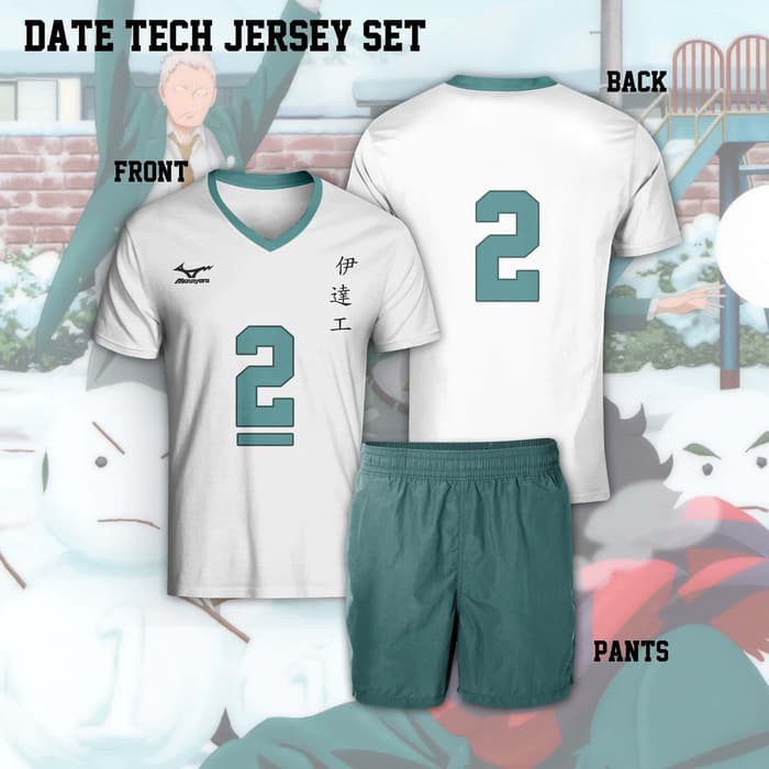 Jersey Haikyuu Date Kogyo Team Baju Kaos Setelan Vollyball Baju Costume Anime