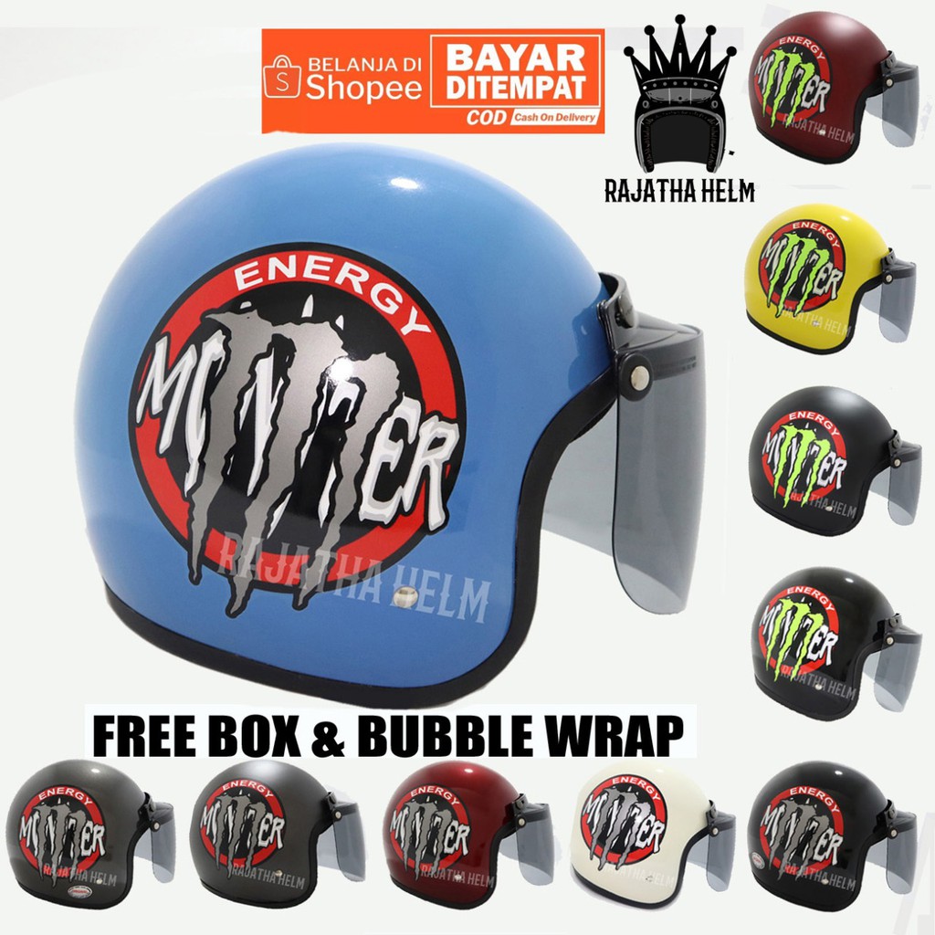 HELM CLASSIC RETRO  ABS MOTIF MONSTER / HELM TERJANGKAU / HELM VIRAL / HELM KEKINIAN