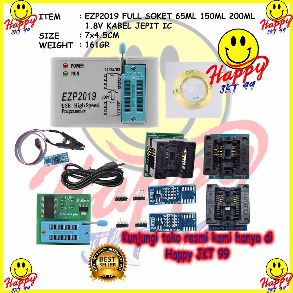 [ HAPPY JKT 99 ] FULLSET ALAT FLASH BIOS PROGRAMMER EZP2019+ 150+200+65+1.8V+KABEL JEPIT IC