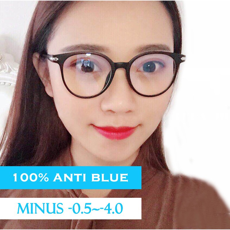 Tersedia 0°~-400° Korean Design Retro Kacamata Wanita/Pria Retro Gaya Anti Radiation Eyeglasses