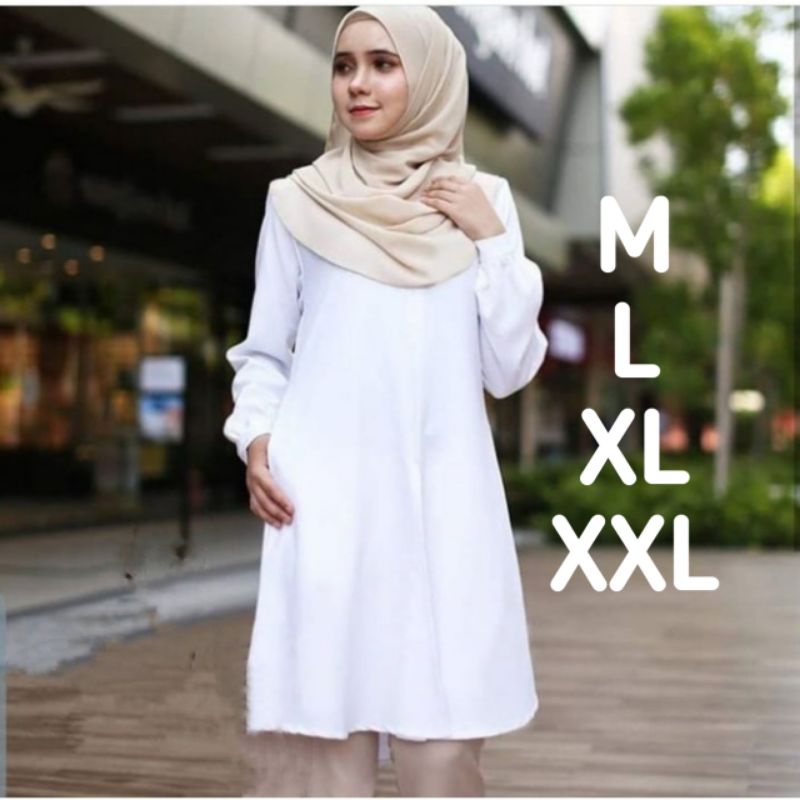 Tunik Dress Wanita Dewasa Lengan Panjang Warna Putih Terbaru Baju Atasan Tunik Putih Wanita Kekinian