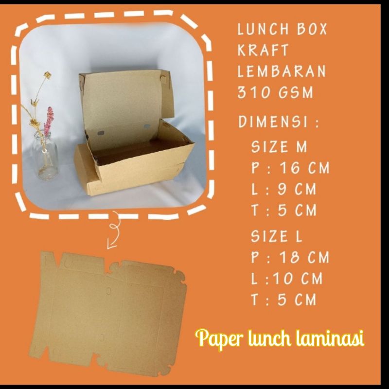 

Paper lunch box Kraft laminasi 310gsm lembaran M & L paperlunch box
