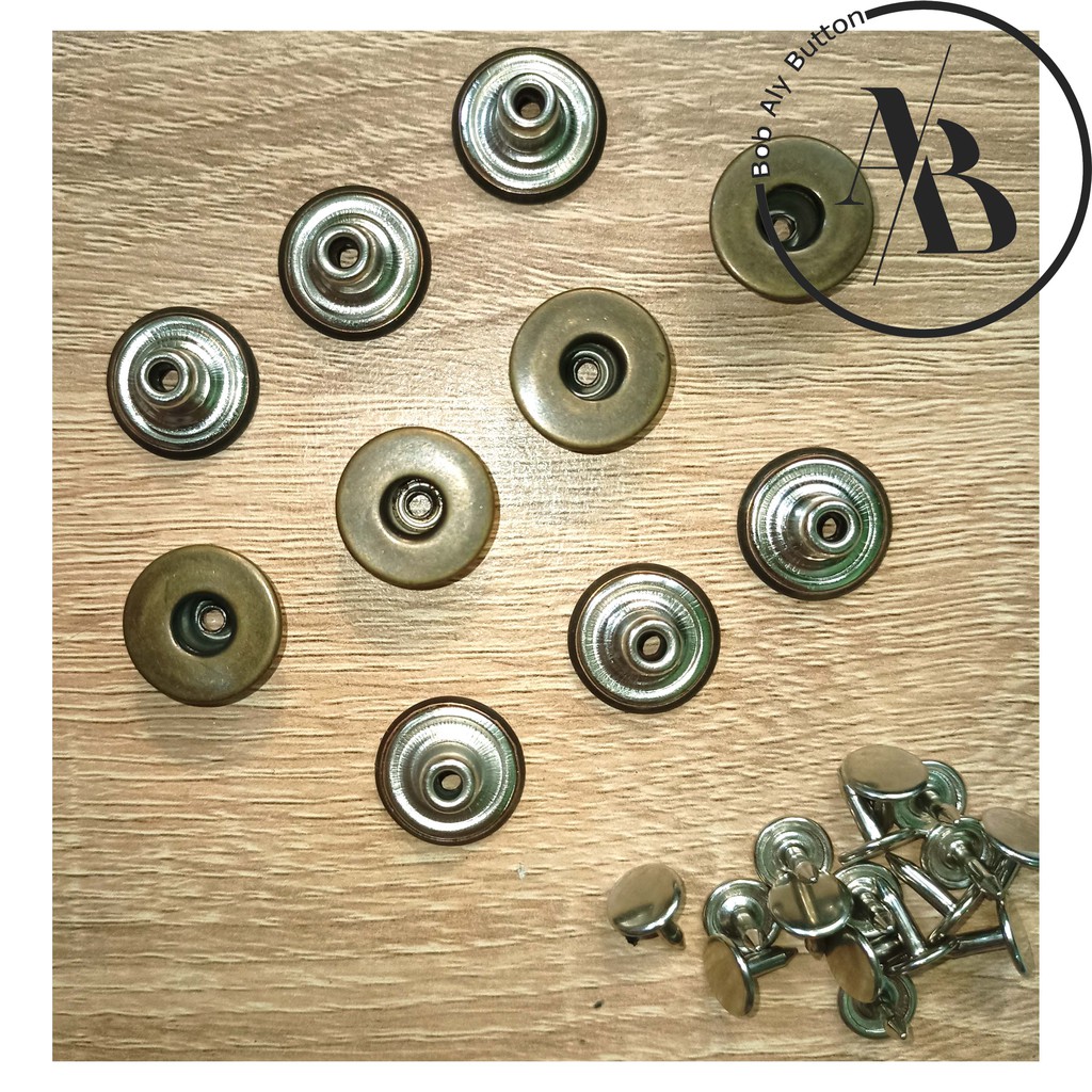 KANCING JEANS PATEN BOLONG DATAR 17 MM ANTIK BRAS PER 12 PCS BD 17 AB