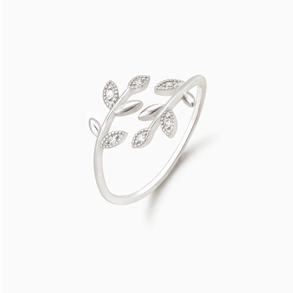 European and American simple leaf ring diamond cross ring female lady leaf diamond open ring retro ring