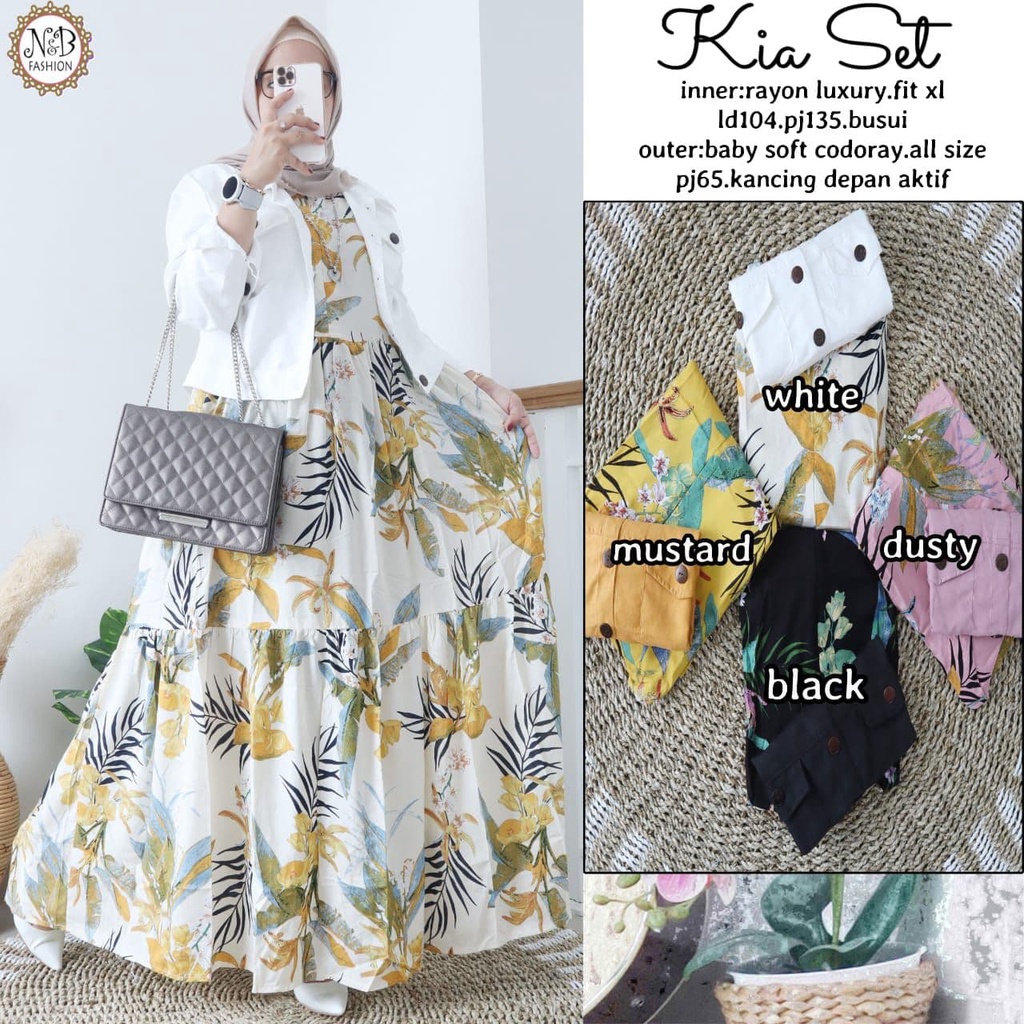 kia set by n&b ld 104 allsize busui setelan inner gamis bahan rayon luxury mix outer jeans baby soft