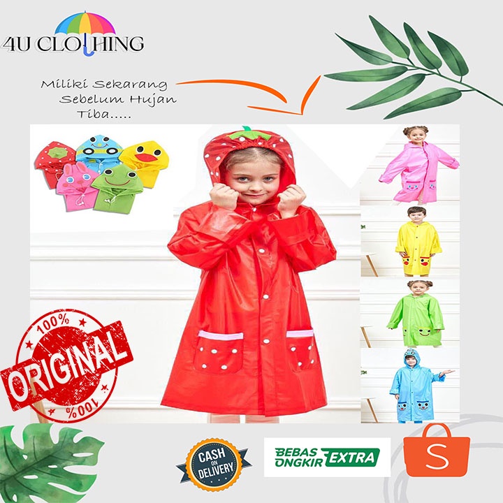 Jas hujan anak / mantel anak / mantel terusan anak / mantel tk / mantel SD / Jas hujan anak terbaru / animal / lucu / warna / strawberry - MJ2200 4U CLOTHING untuk anak 4-10th