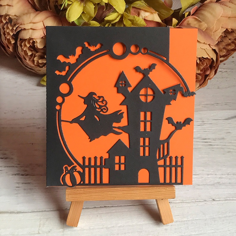 Cetakan Stensil Cutting Dies Motif Rumah Penyihir Halloween Handmade DIY Untuk Craft Anak / Dewasa