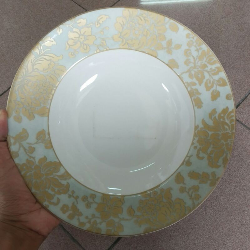 SOUP PLATE PIRING MAKAN KERAMIK HIAS SANGO CANTIK MOTIF BUNGA SHABBY GOLD EMAS