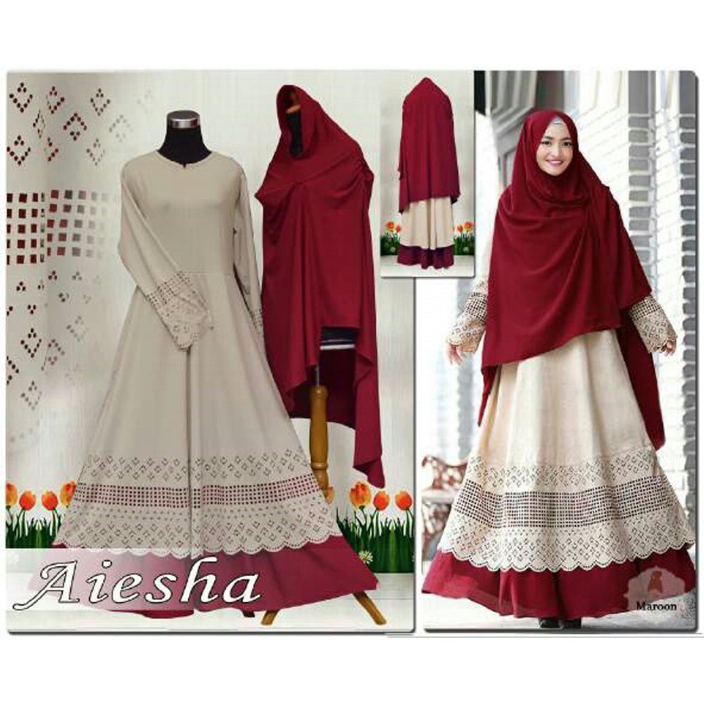 Diskon Gamis Aiesha Maroon Syar'i