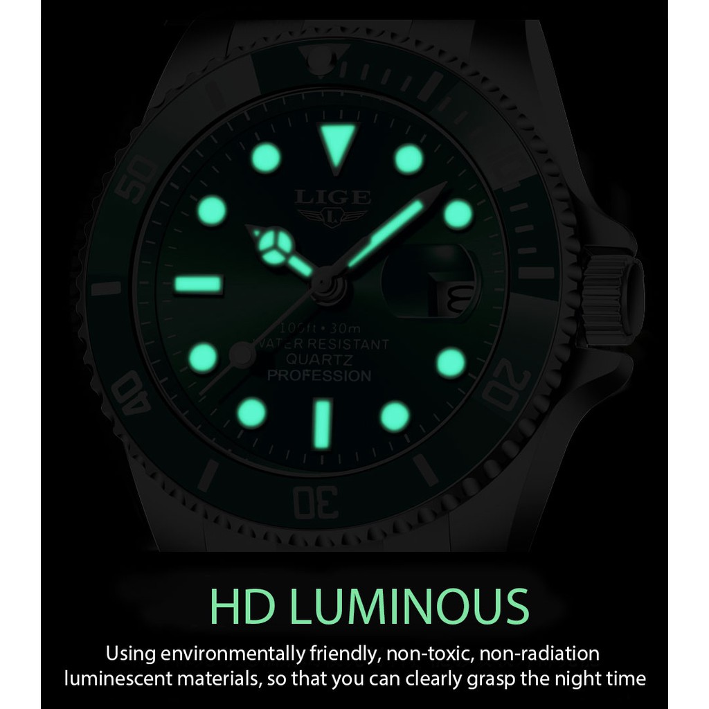 LIGE 10045 Original Jam Tangan Pria Terbaru Besi tahan karat anti air tanggal jam tangan + kotak