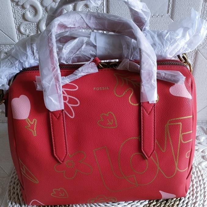 Tas F O S S I L sydney satchel love red