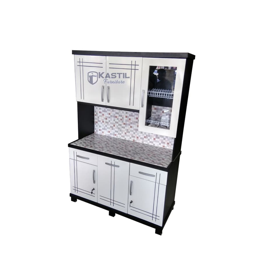 Lemari Sayur 3 Pintu Minimalis Keramik Rak Piring Kayu Blockteak