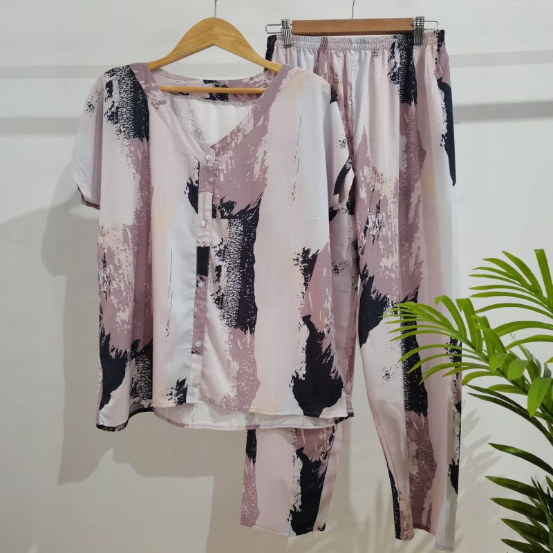 PIYAMA KANCING HITS NON KERAH/V-NECK PIYAMA KANCING BUSUI | PIYAMA RAYON | HOMEWEAR-NK AAH