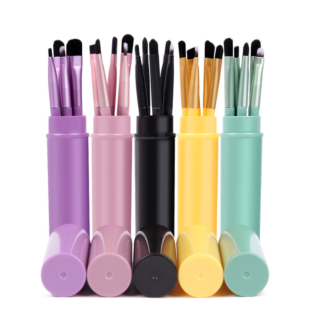 5pcs / Kotak Brush Makeup Portable Untuk Eyeshadow