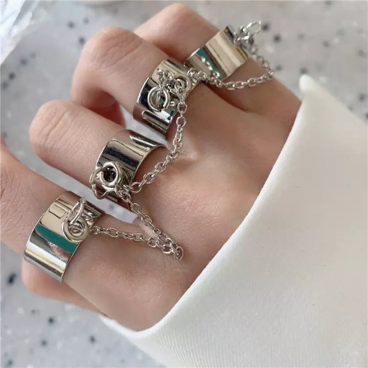 Fashion Simple Punk Style Geometry Chain Link Multiple Finger Adjustable Opening Rings