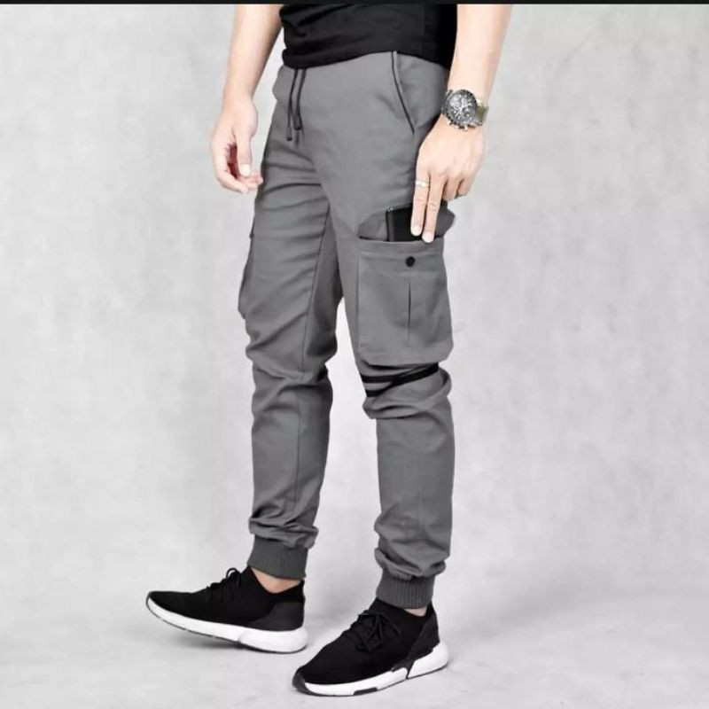 Celana Jogger Pria Cargo Joger Strip Line