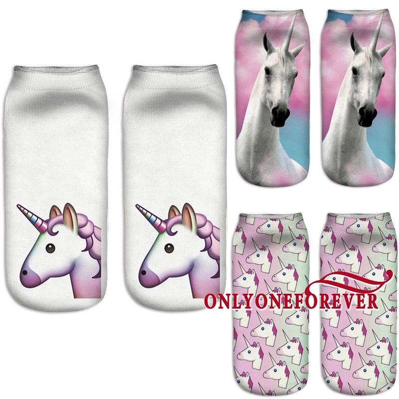 Kaos Kaki Ankle Low Cut Casual Motif Print Hewan Unicorn 3d Bahan