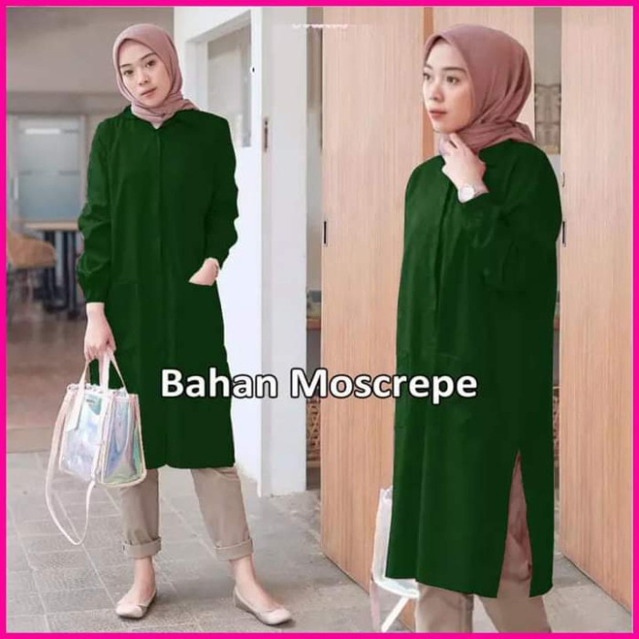TERBARU Baju Tunik Polos Wanita Muslim Panjang Terbaru Remaja Busui Alisa - Hijau botol, All Size