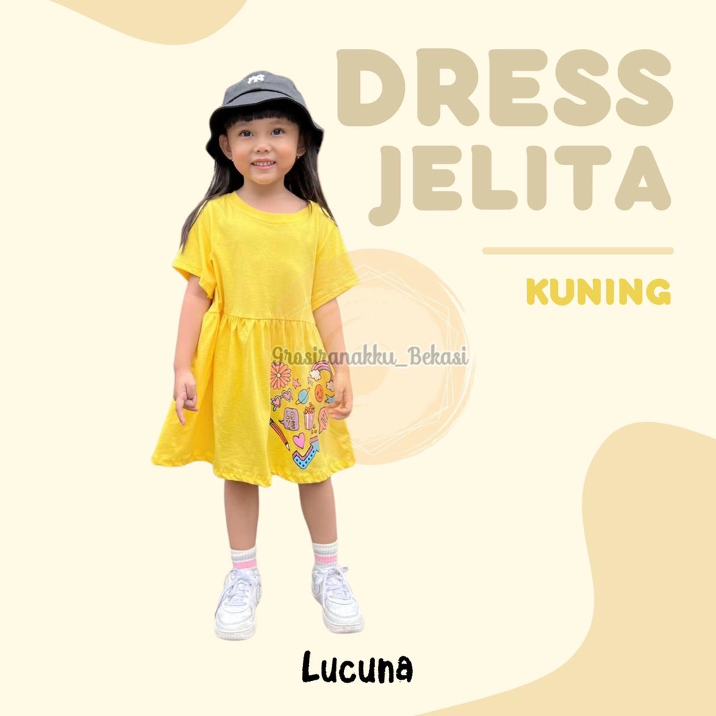 Dress Anak Jelita Lucuna Warna Kuning 1-5tahun