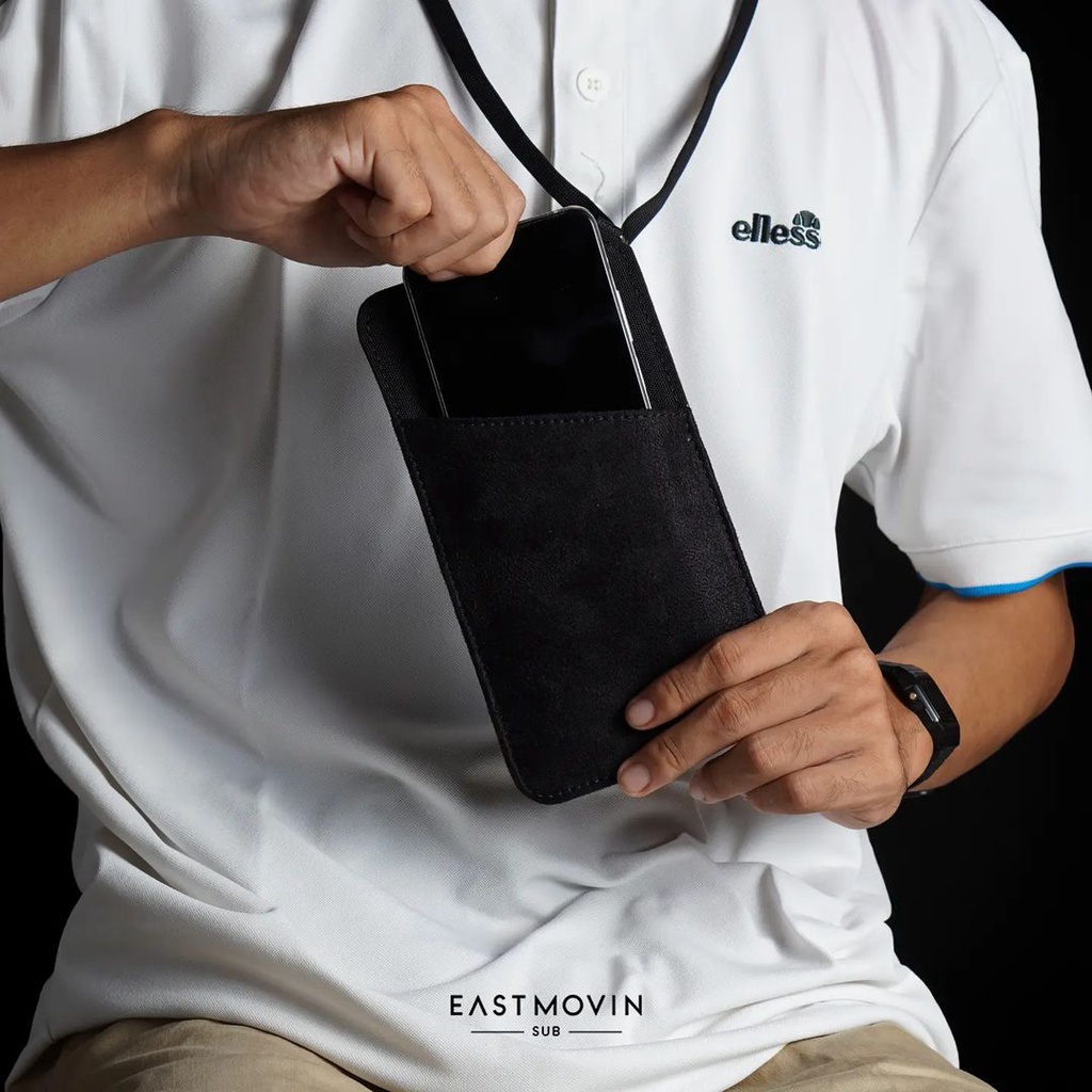 [PREMIUM] Dompet Gantung Leher Hanging Wallet Kartu HP Kanvas Kulit Asli Original Eastmovin Heyden