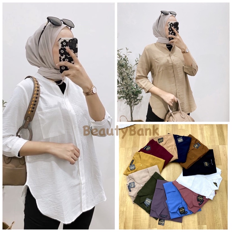 KEMEJA TUNIK POLOS JUMBO XXL LD 120 Blouse Wanita MUSLIM BAHAN CRINGKLE AIRFLOW PREMIUM