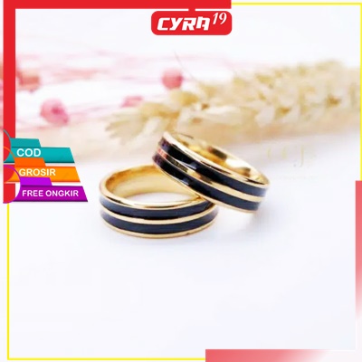 Cincin Titanium Couple list Kuning Hitam / Cincin Wanita Titanium Murah