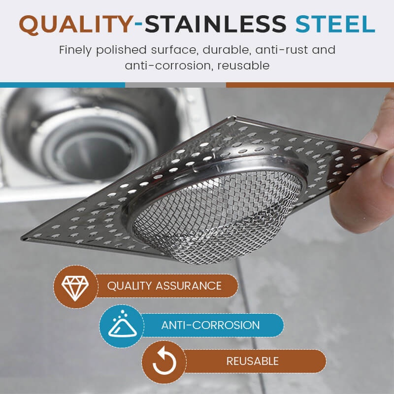 Saringan Pengering Lantai Bentuk Kotak Bahan Stainless Steel Ukuran 8CM Anti Penyumbatan Untuk Kamar Mandi