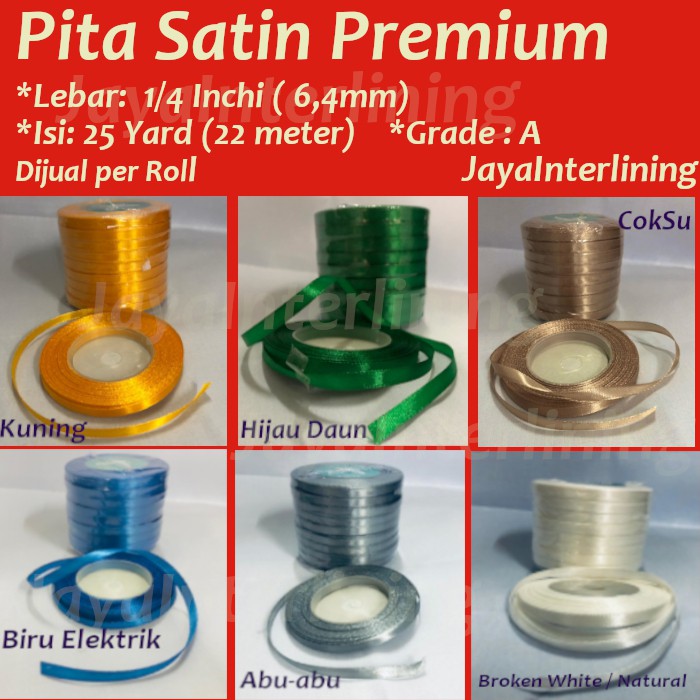 Pita satin Ribbon satin roll premium 1/4 inchi 6,4mm