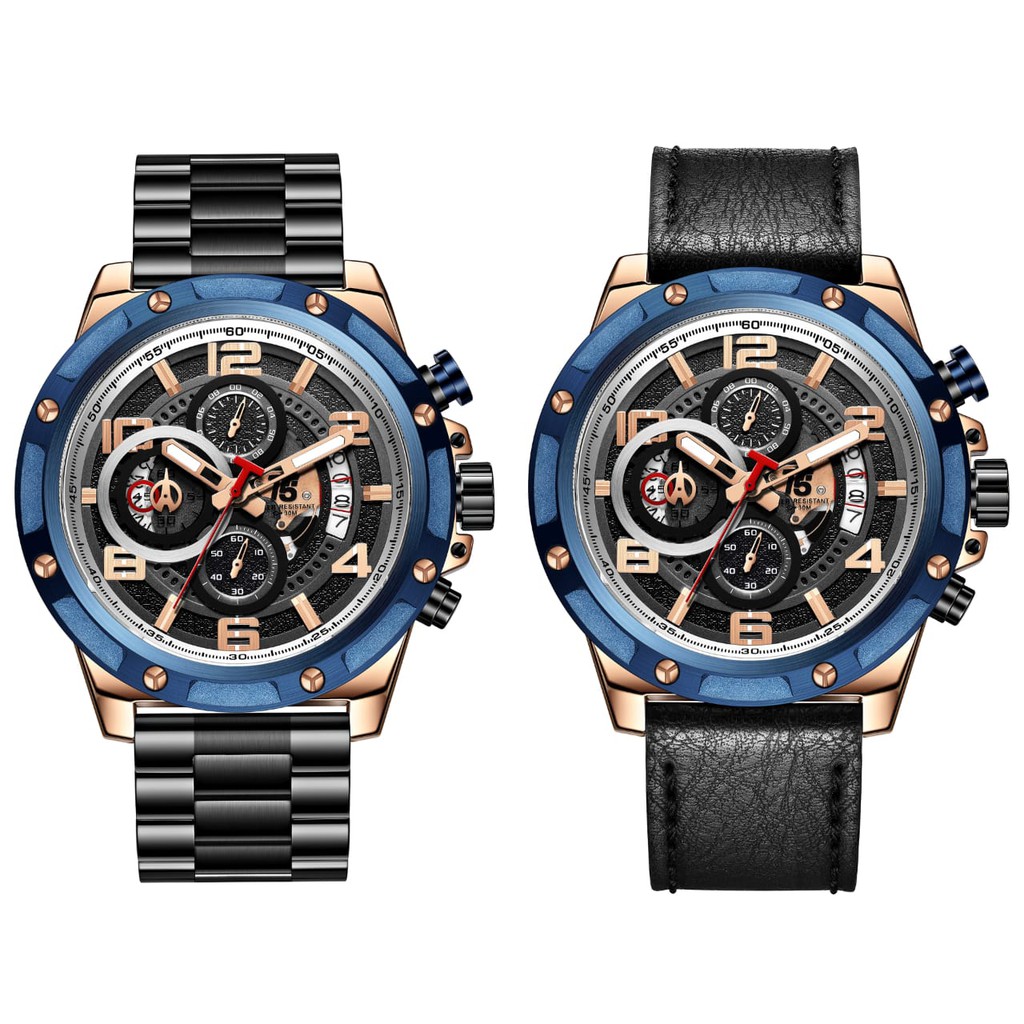 Jam tangan pria T5 H3706 chrono paket free tali cadangan original tahan air