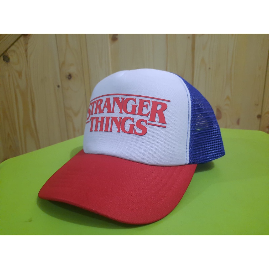 TOPI JARING / TRUCKER BIRU MERAH - STRANGER THINGS LOGO