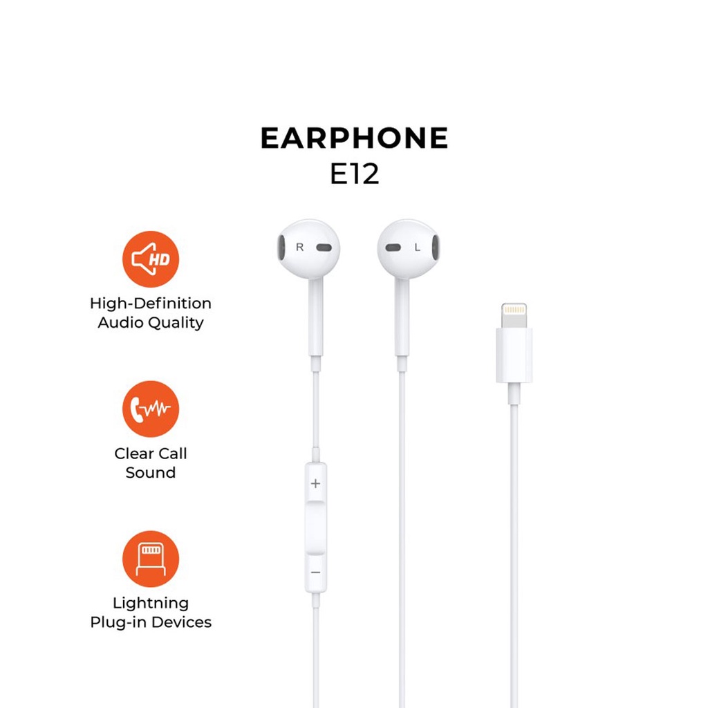 HEADSET EARPHONE OLIKE LIGHTNING PORT WIRED FO IOS IPH I.P E12