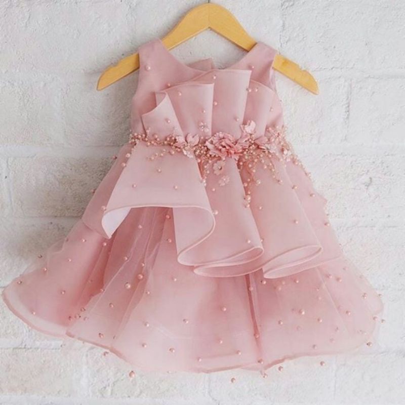 dress pesta anak dress rose gold tile mutiara ngembang