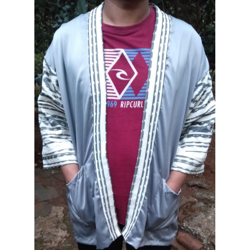 Kimono tenun motif toraja kombi + free masker+gelang tenun