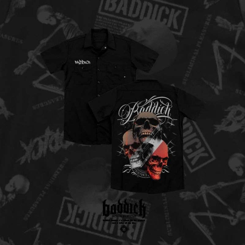 KEMEJA WORKSHIRT PRIA LENGAN PENDEK HITAM BADDICK BANDUNG ORIGINAL HARDCORE