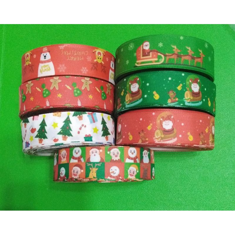 Pita natal grossgrain motif  2.5 cm rol 20 yard hiasan dekorasi hampers parcel christmas ribbon