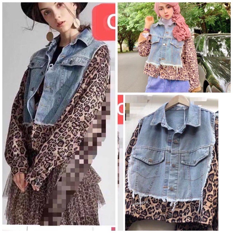JAKET JEANS MIX SUEDE LEOPARD MOTIF MACAN